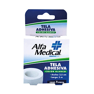 Tela adhesiva blanca Alfa Medical 2.5cm x 5m 1pz