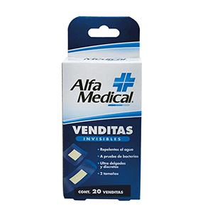 Venditas adhesivas invisibles 2 tamaños Alfa Medical 20pz